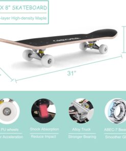 Alternative view of Caroma 31" Skill Skateboard Double Kick Skateboard Cruiser Longboard 9 Layers Solid Maple Deck Complete Skateboards for Teens an